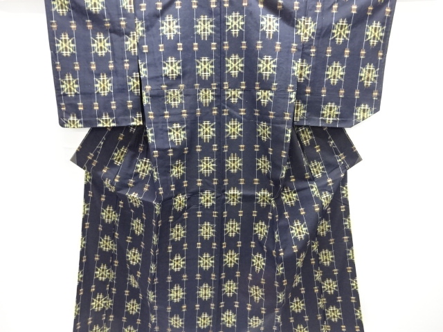 JAPANESE KIMONO / HITOE KIMONO / SILK / HAND WOVEN TSUMUGI / STRIPE & ABSTRACT PATTERN